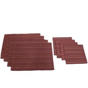 4 Placemats & 4 Dinner Napkins Set Brownstone Gallery Ribbed Stripe Purple Tan